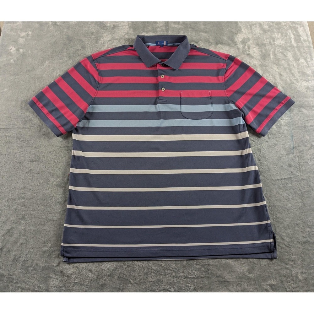 Stitch Polo Shirt Mens XL Multicolor Stripe Golf Performance Stretch Pocket